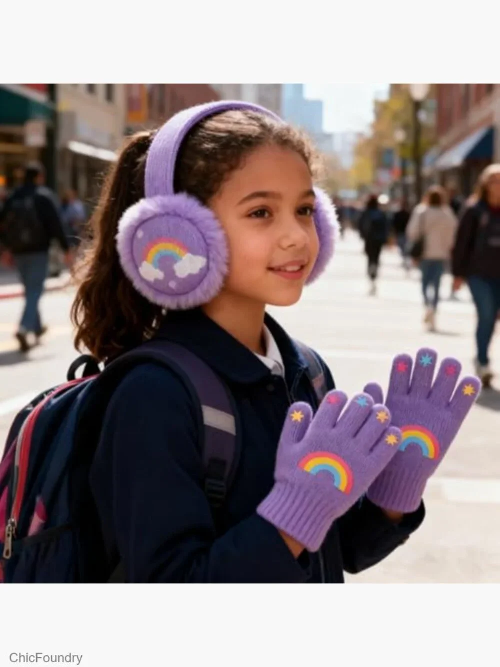 Kids Winter Ear Muffs with Gloves Set Warm Furry Knit Earmuffs 3-15 Years